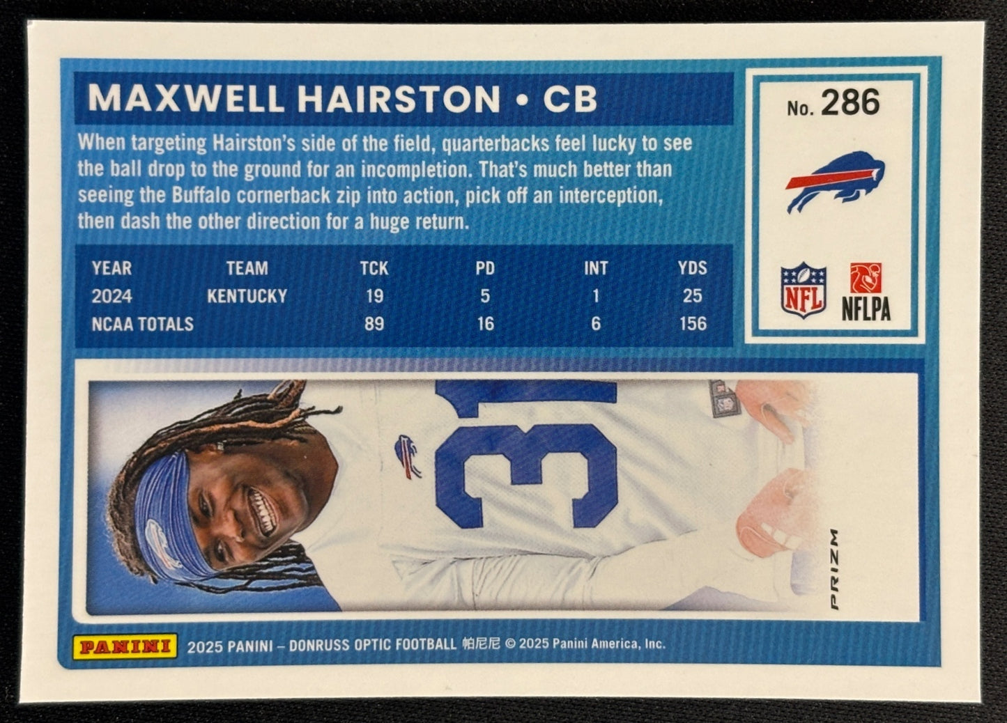 Maxwell Hairston 2025 Donruss Optic Rated Rookie Purple Shock Prizm Bills Sports Trading Card