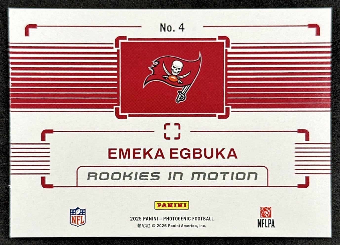 Emeka Egbuka 2025 Panini PhotoGenic Rookies In Motion Buccaneers Sports Trading Cards