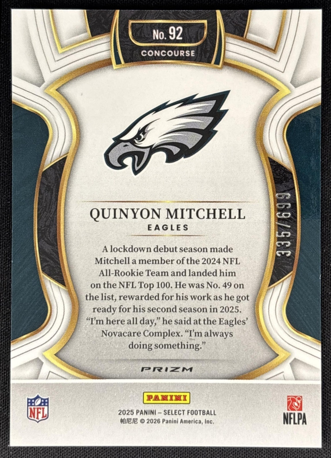 Quinyon Mitchell 2025 Panini Select Concourse Neon Green Prizm Shock /699 Eagles Sports Trading Cards