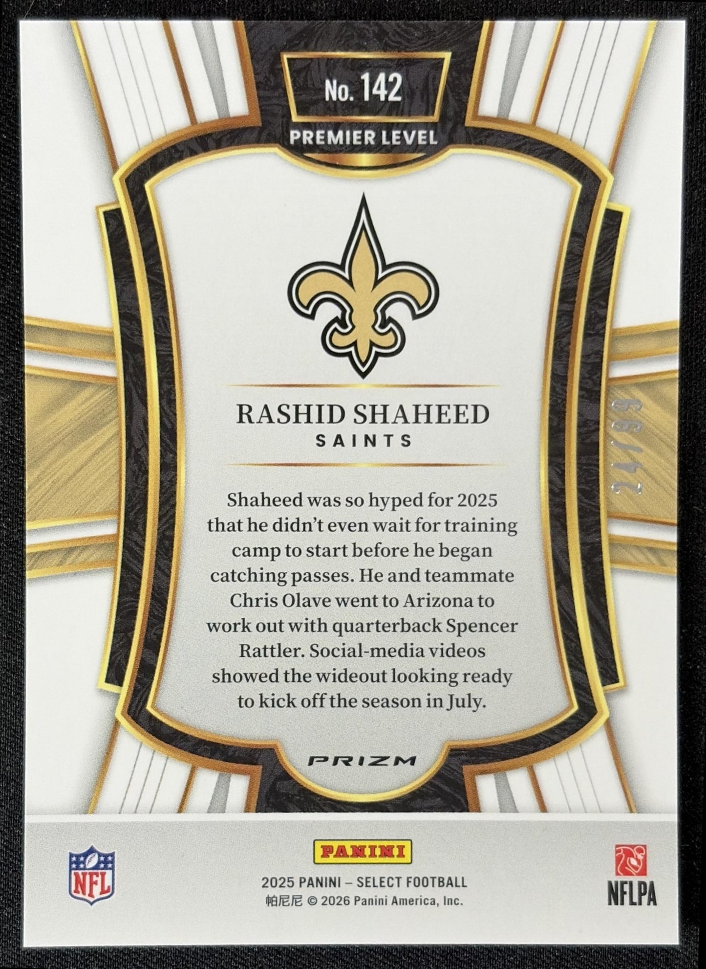 Rashid Shaheed 2025 Panini Select Premier Level Light Blue Prizm /99 Saints