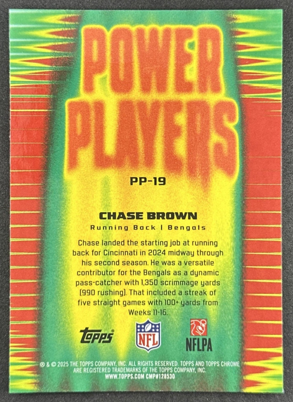 Chase Brown 2025 Topps Chrome Power Players Pink Refractor /250 Bengals back