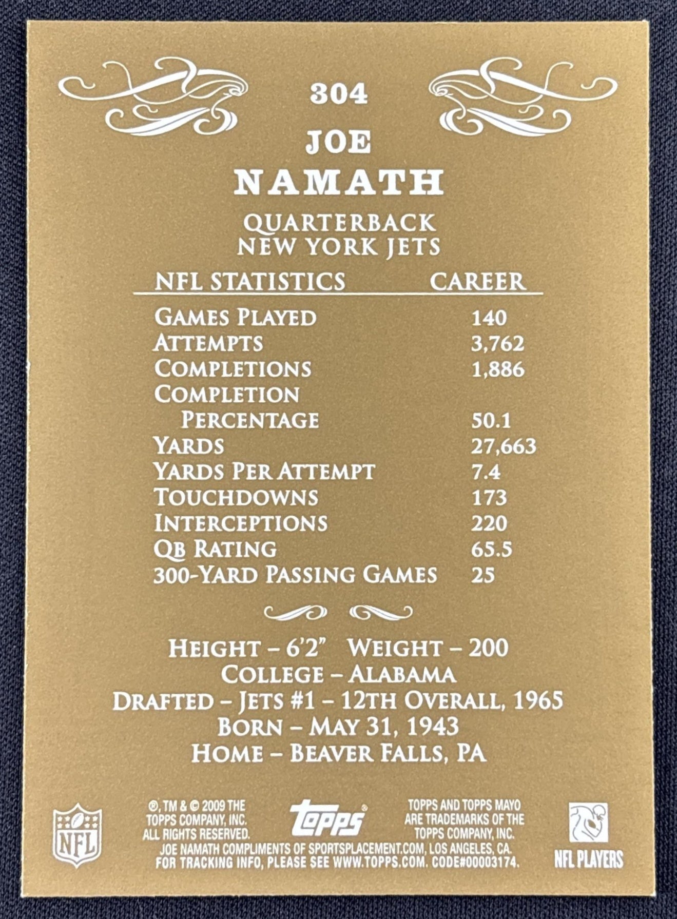 Joe Namath 2009 Topps Mayo Jets