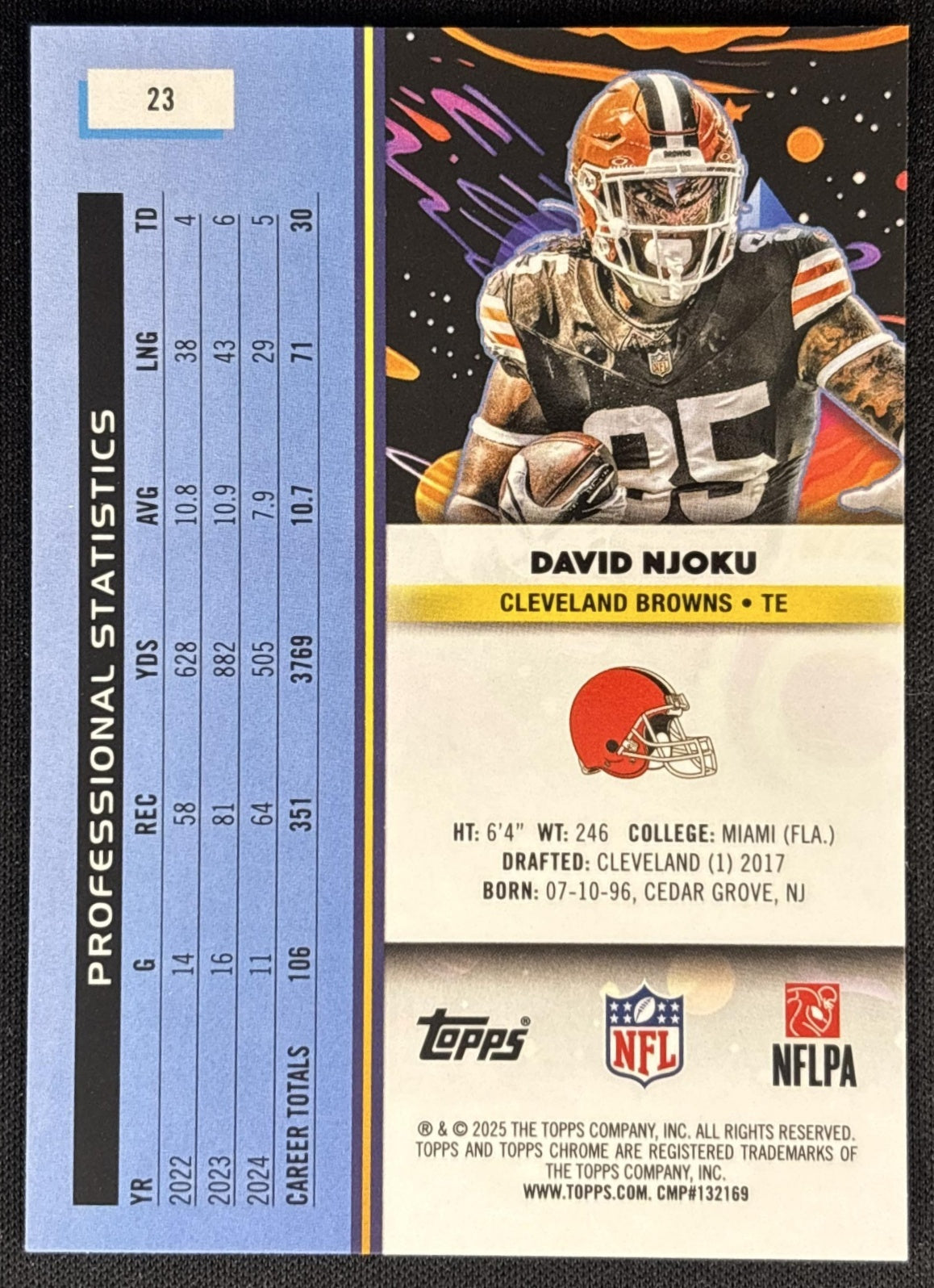 David Njoku 2025 Topps Cosmic Chrome Browns back