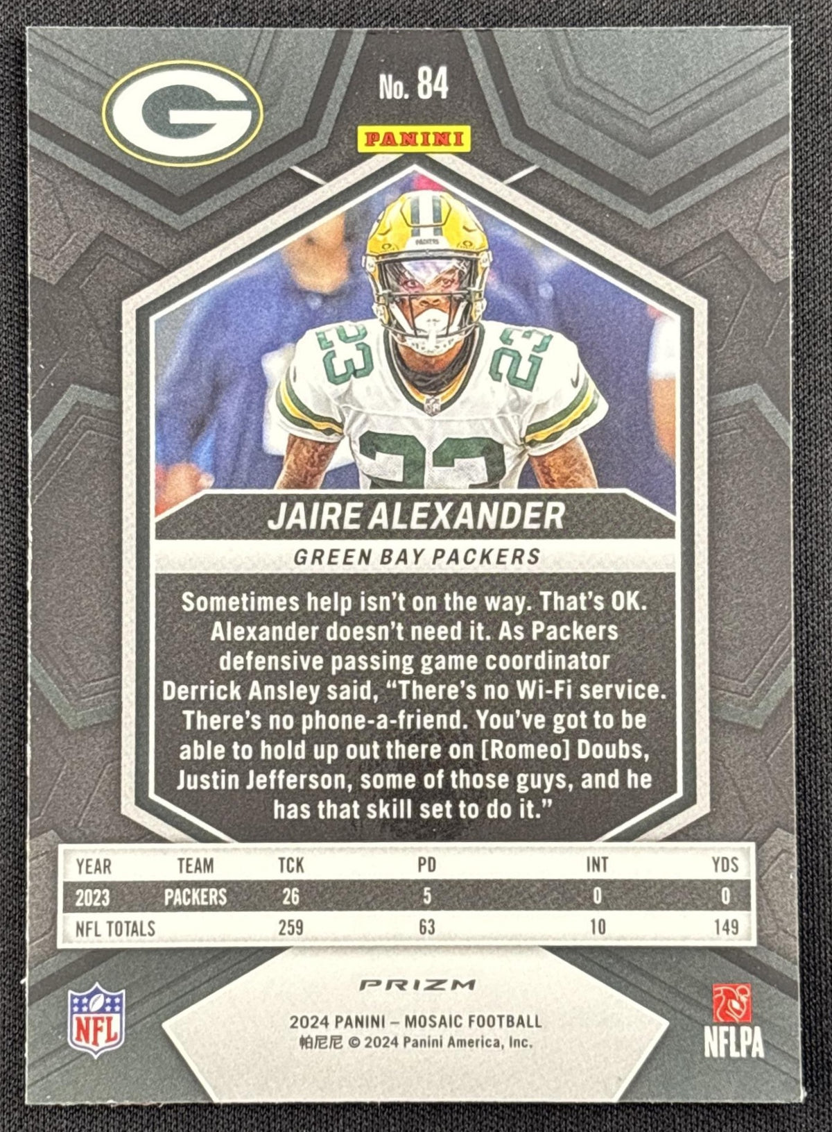 Jaire Alexander 2024 Panini Mosaic Red Sparkle Prizm Packers