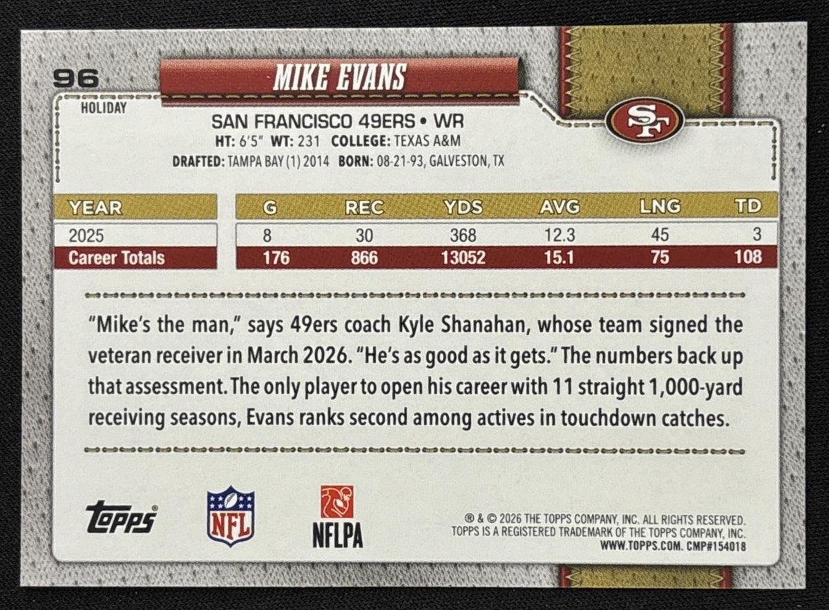 Mike Evans 2026 Topps Holiday Light Blue and White Glitter 49ers | San Francisco 49ers