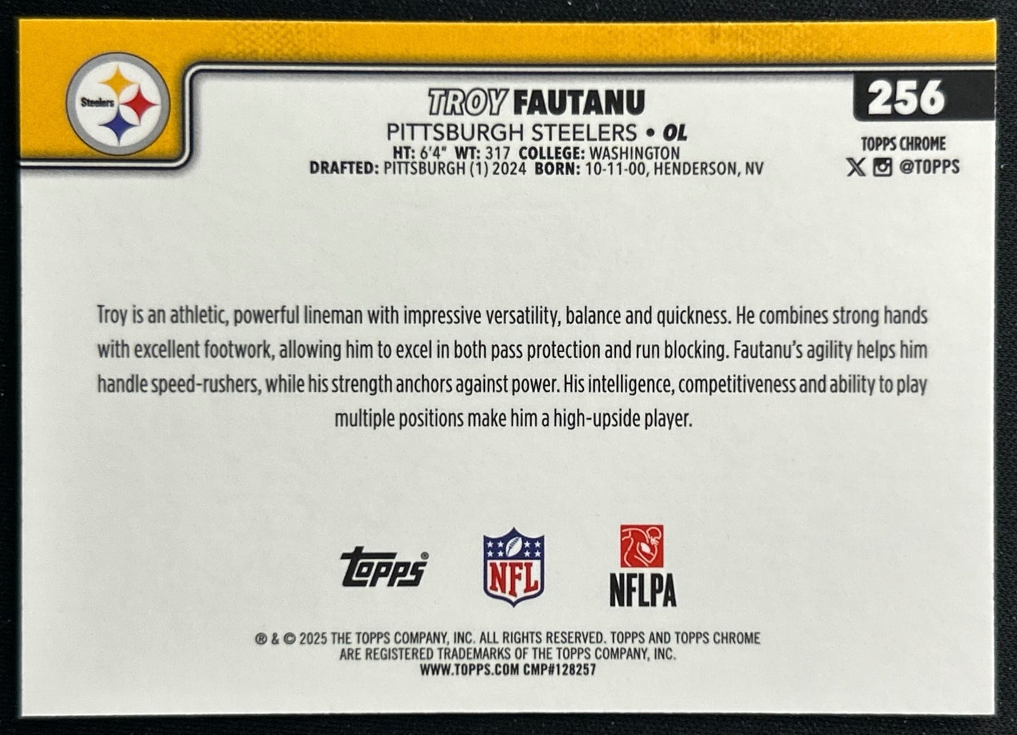 Troy Fautanu 2025 Topps Chrome Steelers Sports Trading Cards
