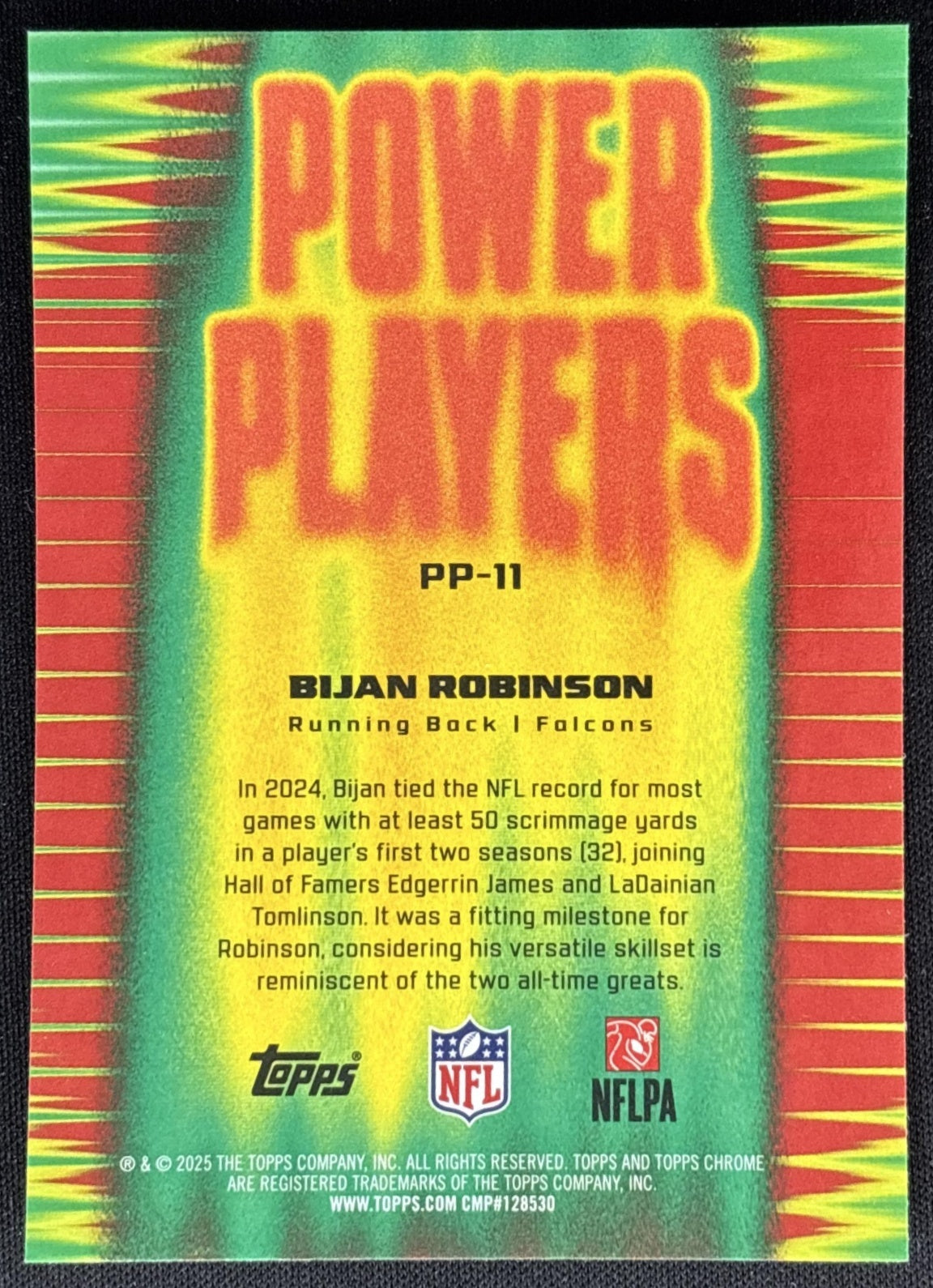 Bijan Robinson 2025 Topps Chrome Power Players Falcons Sports Trading Cards