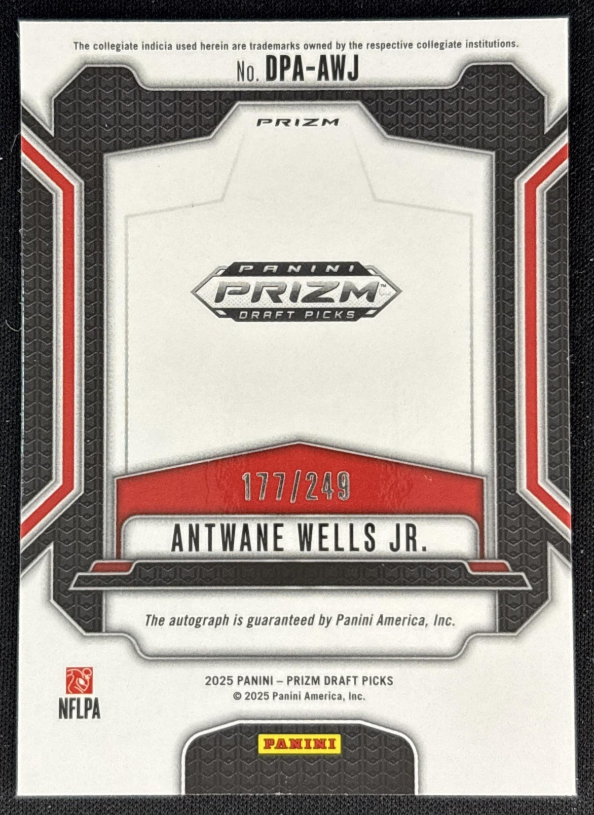Antwane Wells Jr. 2025 Panini Prizm Draft Picks Auto Blue /249 Rebels Back