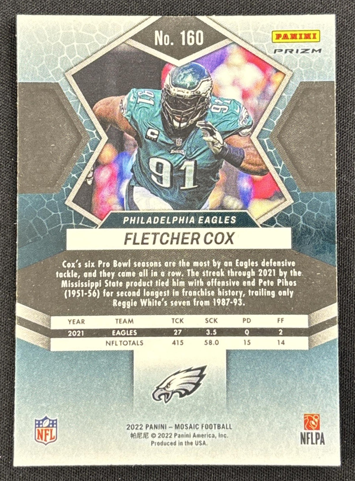 Fletcher Cox 2022 Panini Mosaic Camo Pink Eagles