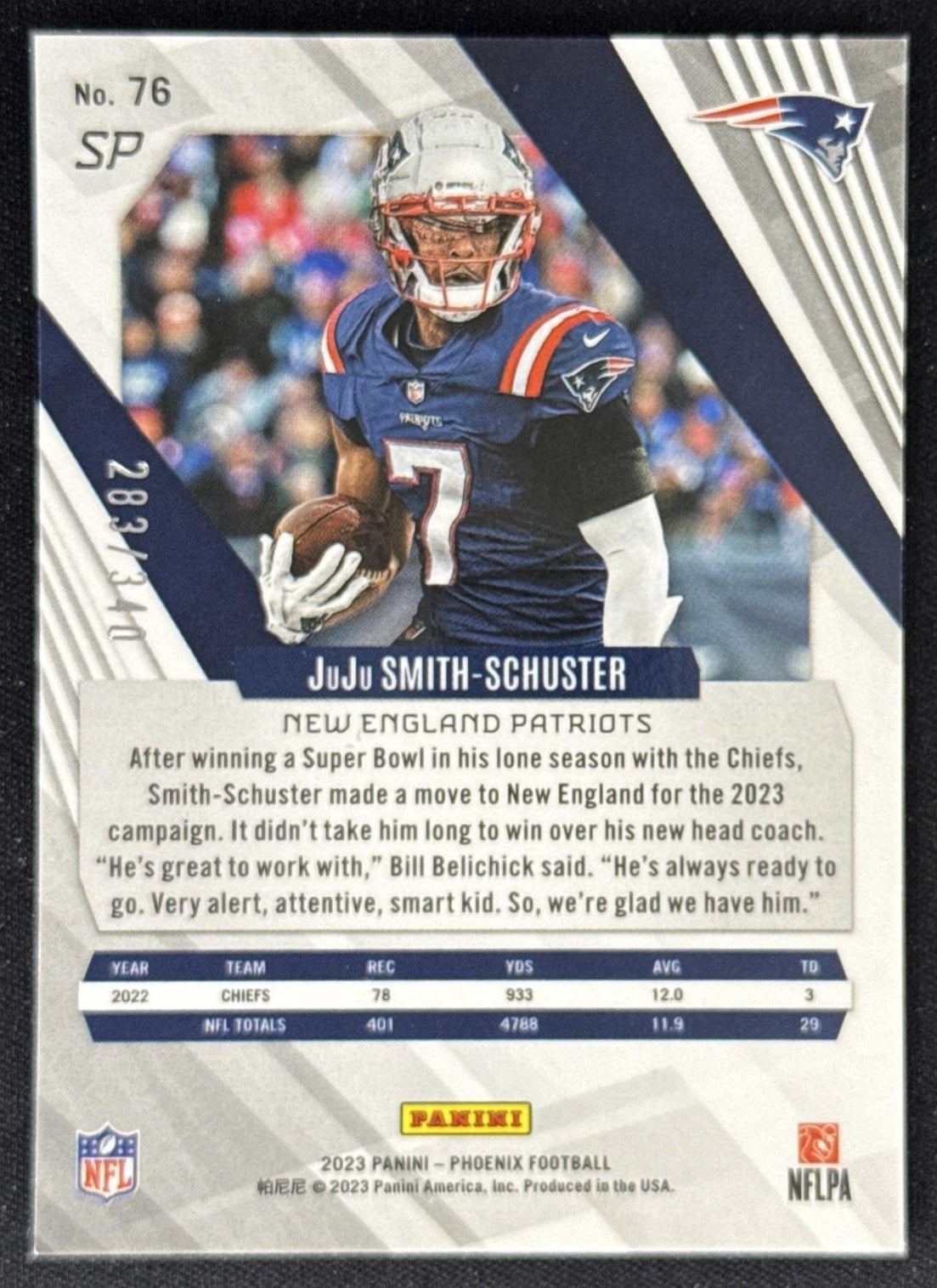 JuJu Smith-Schuster 2023 Panini Phoenix Fire Burst /340 Patriots Sports Trading Card