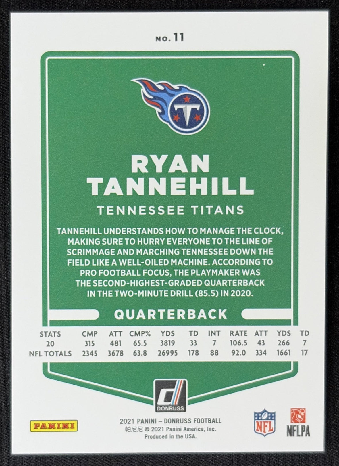 Ryan Tannehill 2021 Panini Donruss Press Proof Premium Titans - Tennessee Titans
