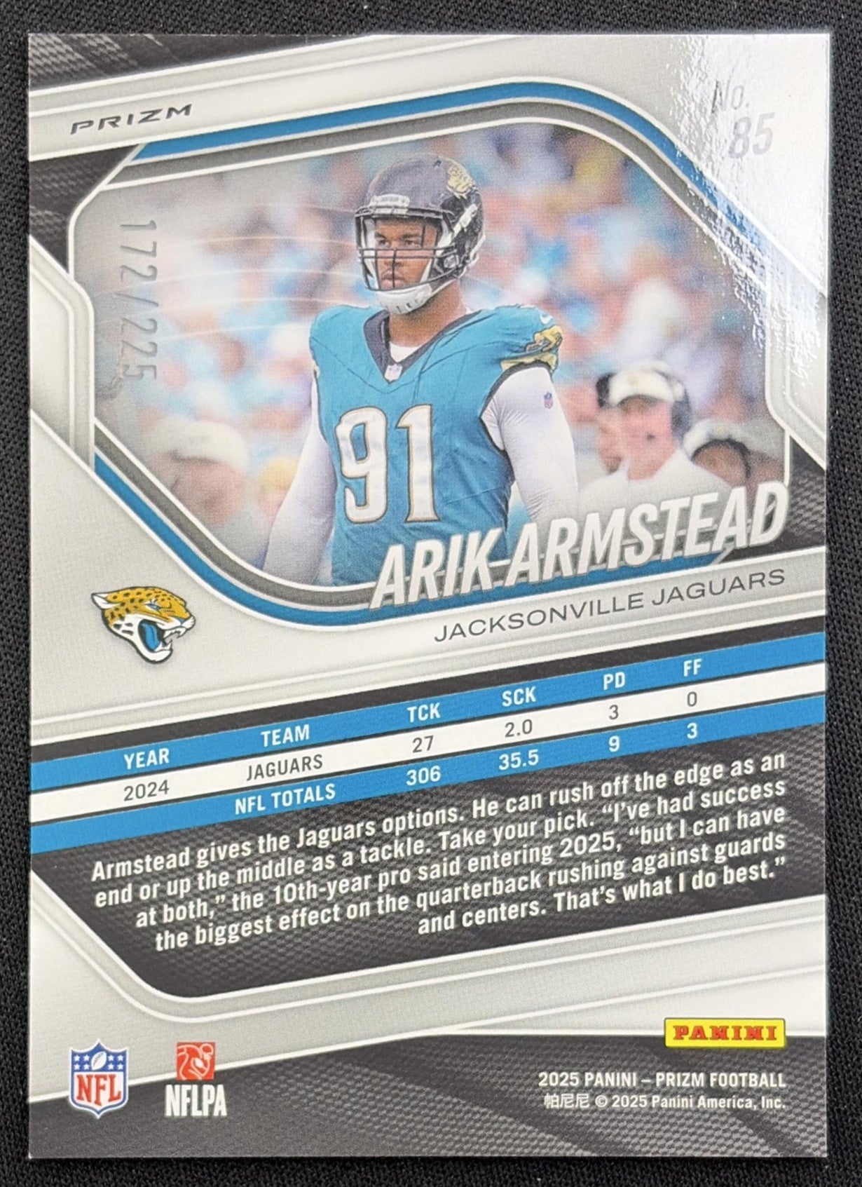 Arik Armstead 2025 Panini Prizm Purple Ice /225 Jaguars Jacksonville Jaguars