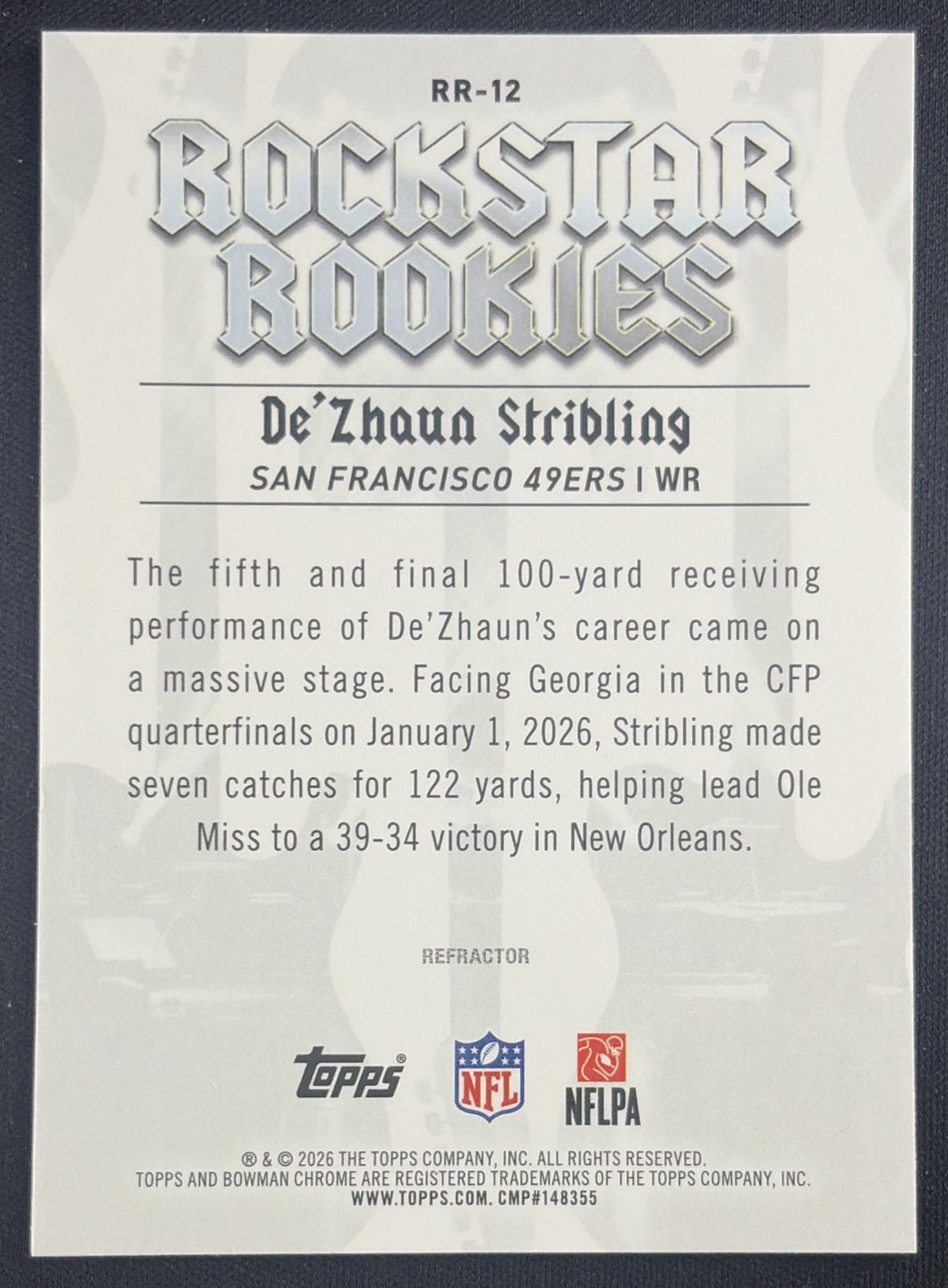 De'Zhaun Stribling 2026 Bowman Rockstar Rookies Chrome Refractor 49ers