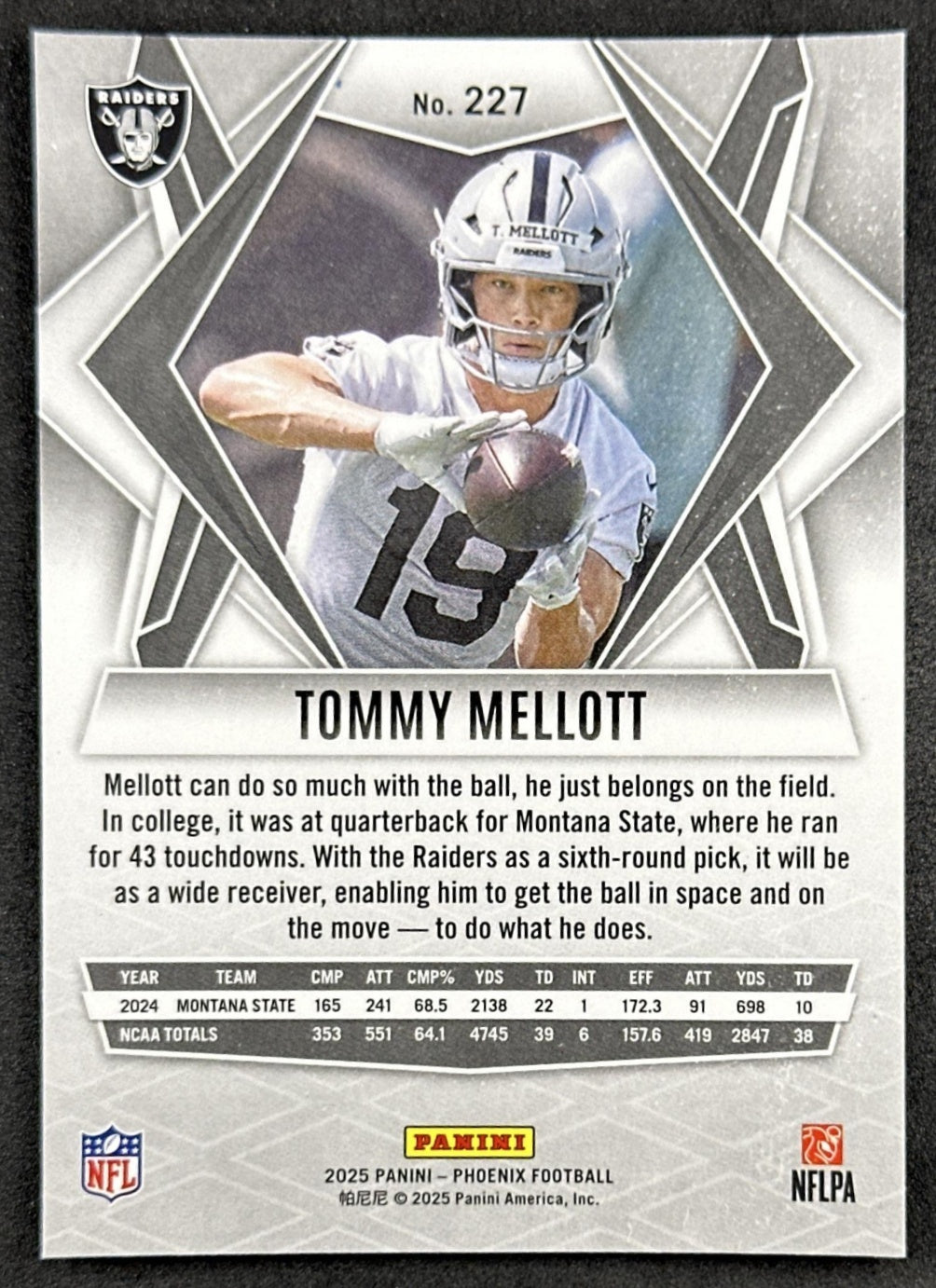 Tommy Mellott 2025 Panini Phoenix Raiders back