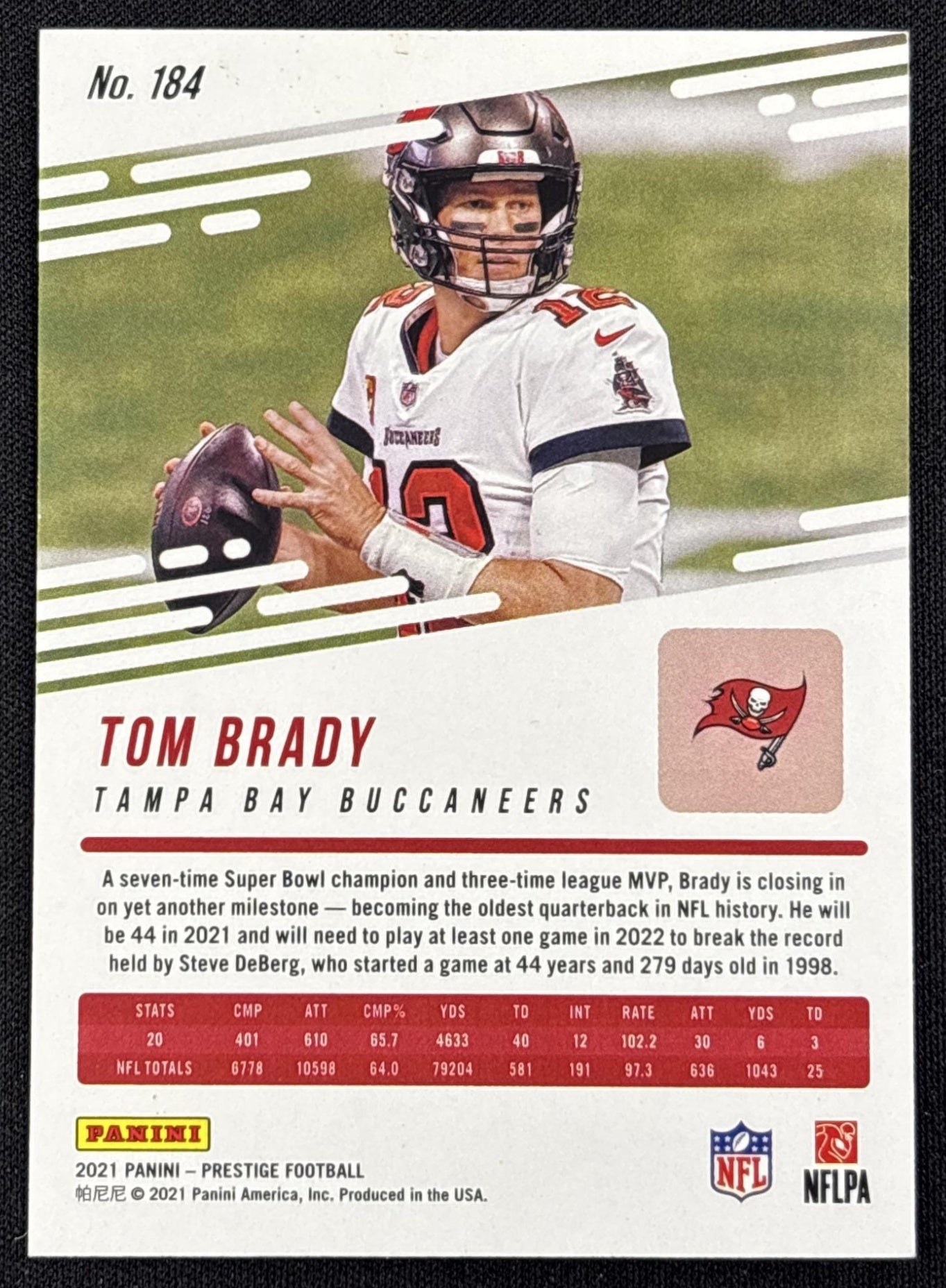 Tom Brady 2021 Panini Prestige Xtra Points Orange /75 Buccaneers - back