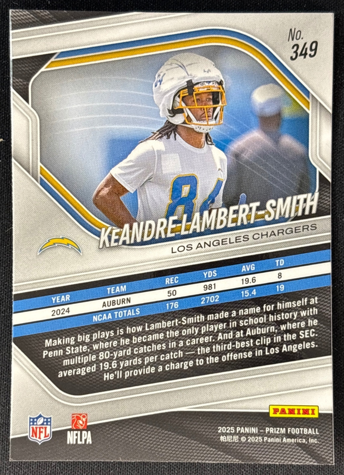 KeAndre Lambert-Smith 2025 Prizm Rookie Chargers Sports Trading Card