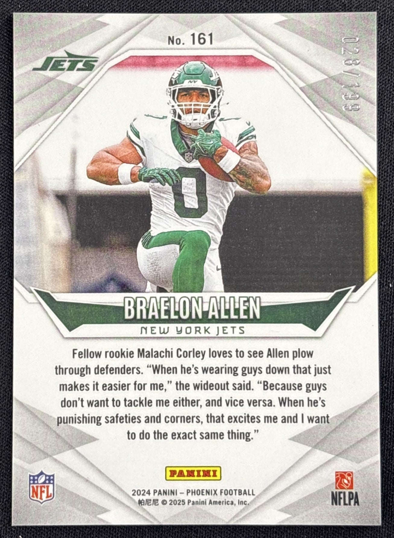 Braelon Allen 2024 Panini Phoenix Green Fade /199 Jets