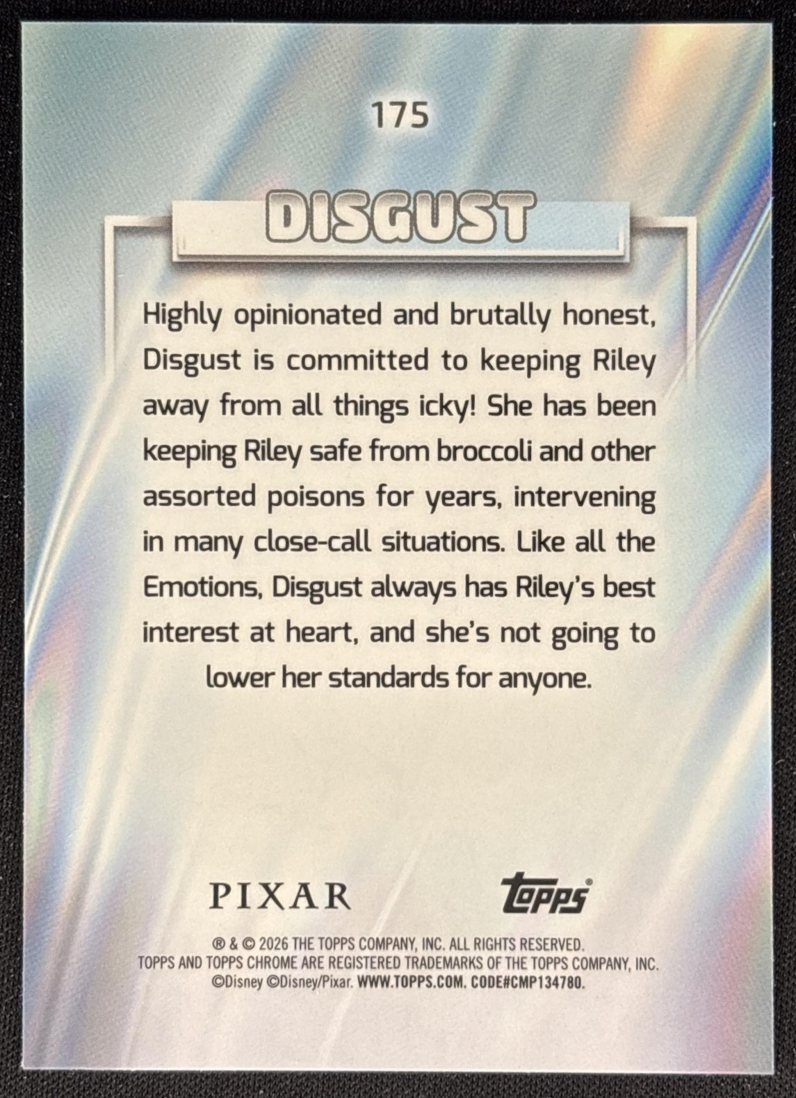 Disgust 2026 Topps Chrome Disney Inside Out back