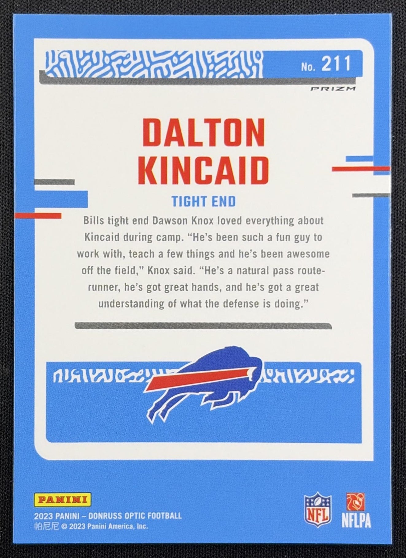 Dalton Kincaid 2023 Panini Donruss Optic Green Hyper Prizm Bills