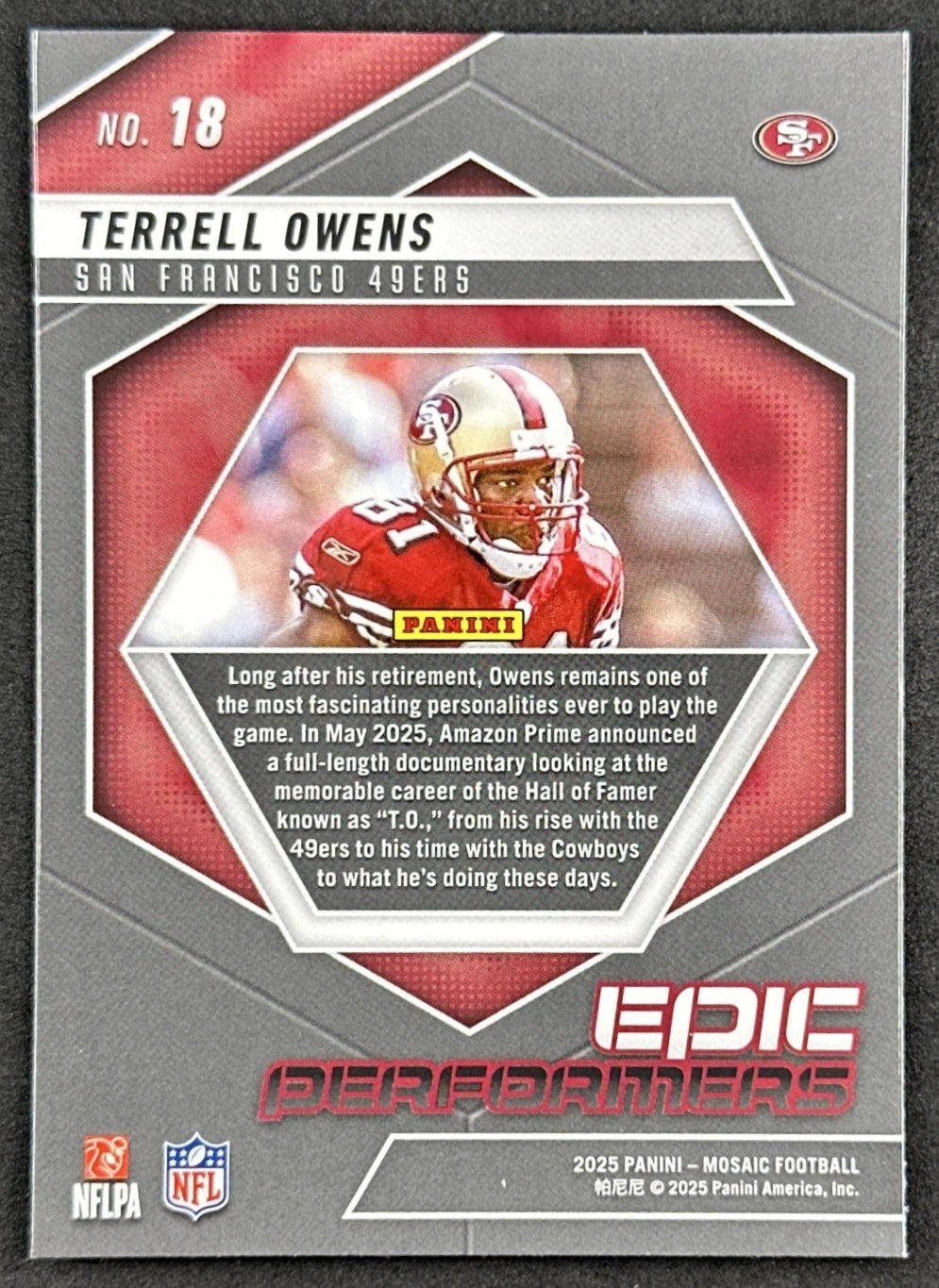 Terrell Owens 2025 Panini Mosaic Epic Performers 49ers Back