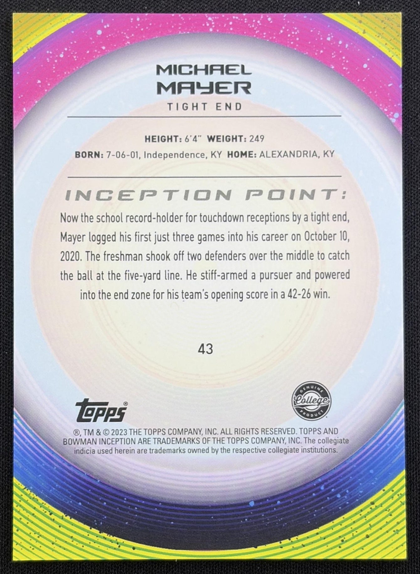 Michael Mayer 2022 Bowman University Inception Aqua Foil V1/199