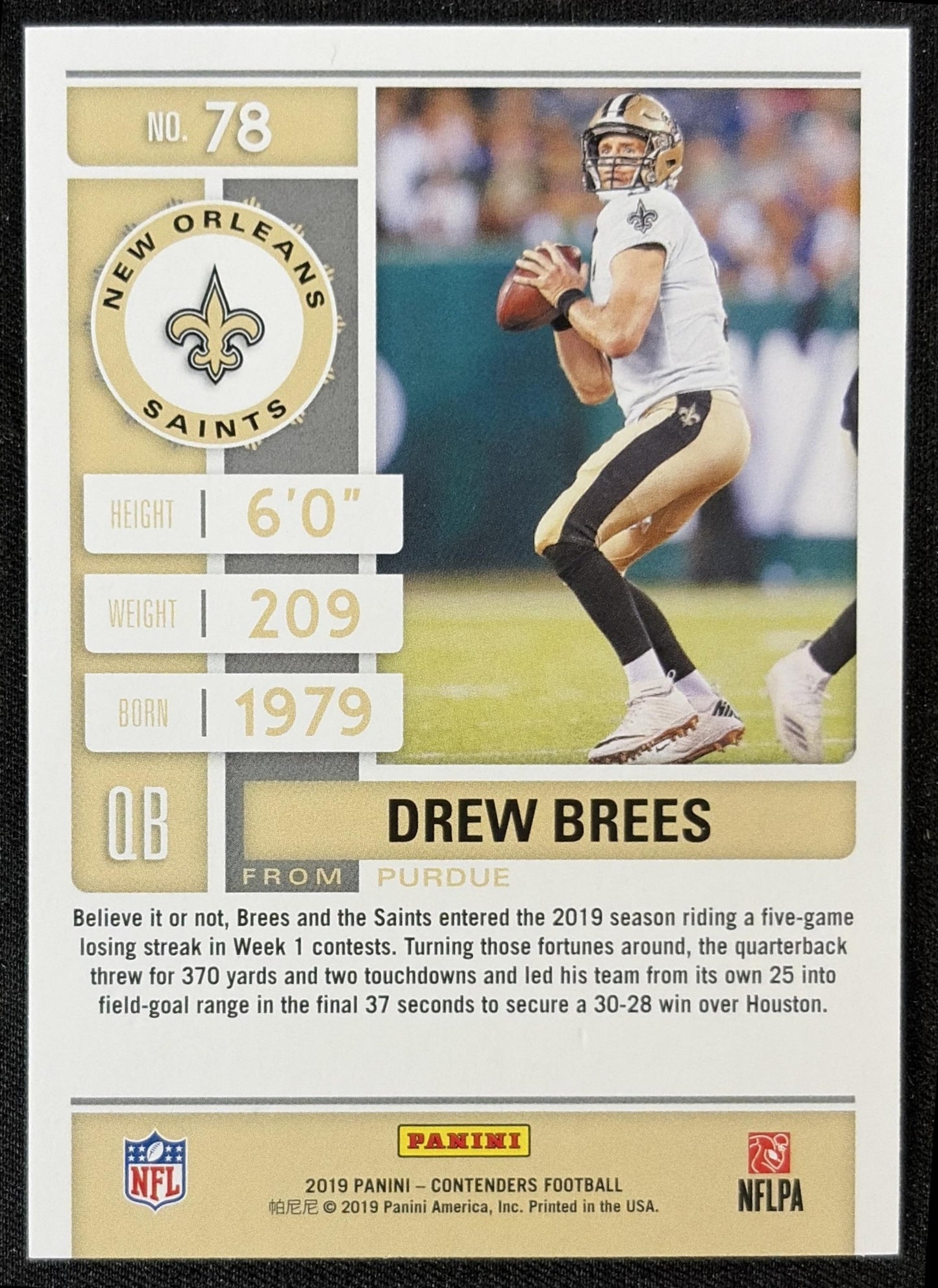 Drew Brees 2019 Panini Contenders Saints