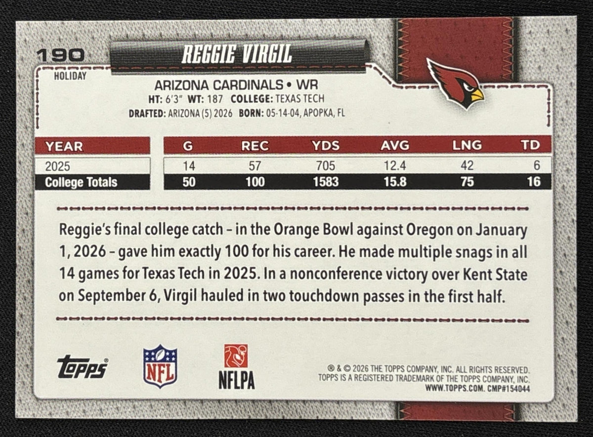 Reggie Virgil 2026 Topps Holiday Glitter Cardinals | Arizona Cardinals Sports Trading Card