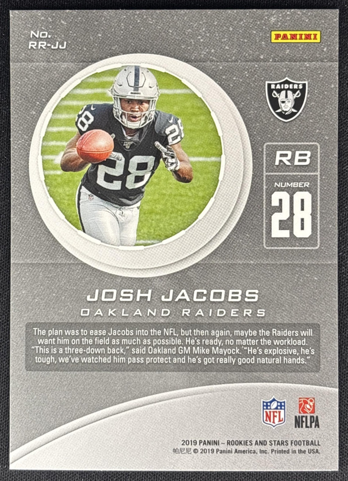 Josh Jacobs 2019 Panini Rookies & Stars Rookie Rush Raiders Back