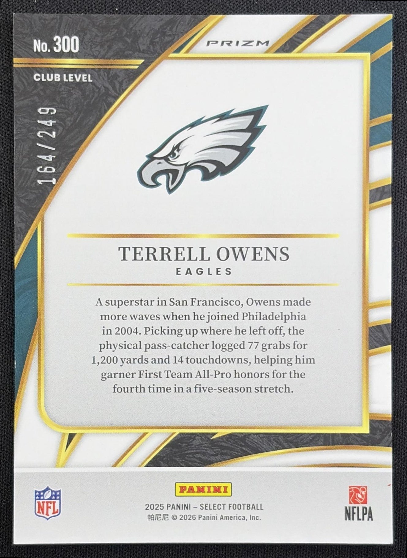 Terrell Owens 2025 Panini Select Club Level Tri-Color Prizm /249 Eagles Philadelphia Eagles back