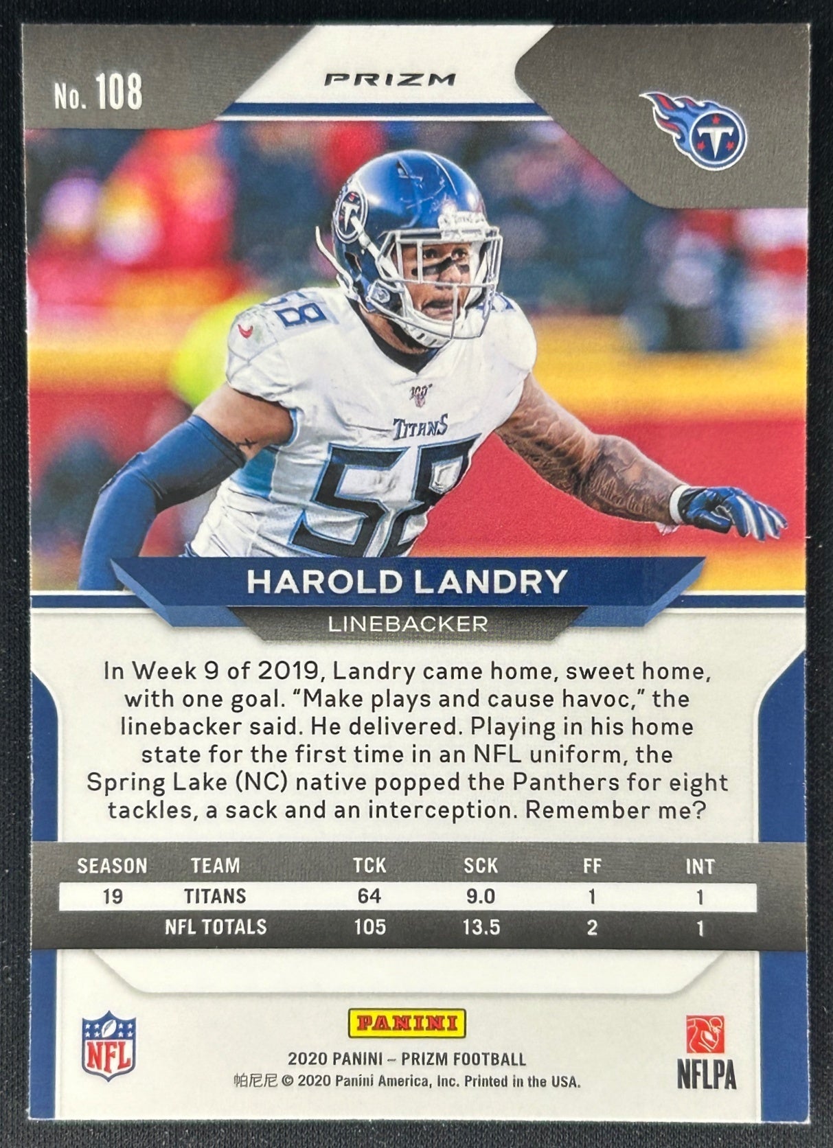 Harold Landry 2020 Panini Prizm Red White and Blue Titans Sports Trading Cards
