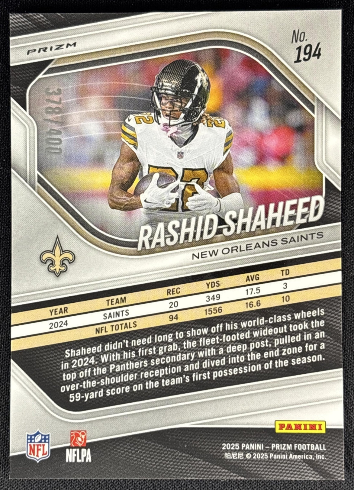 Rashid Shaheed 2025 Panini Prizm Pandora /400 Saints