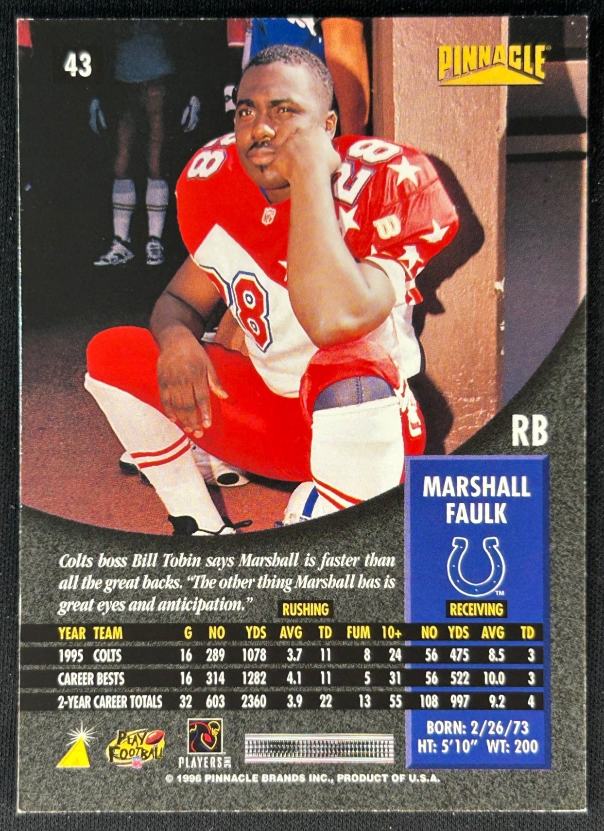 Marshall Faulk 1996 Premium Stock Trophy Collection Colts Sports Trading Cards
