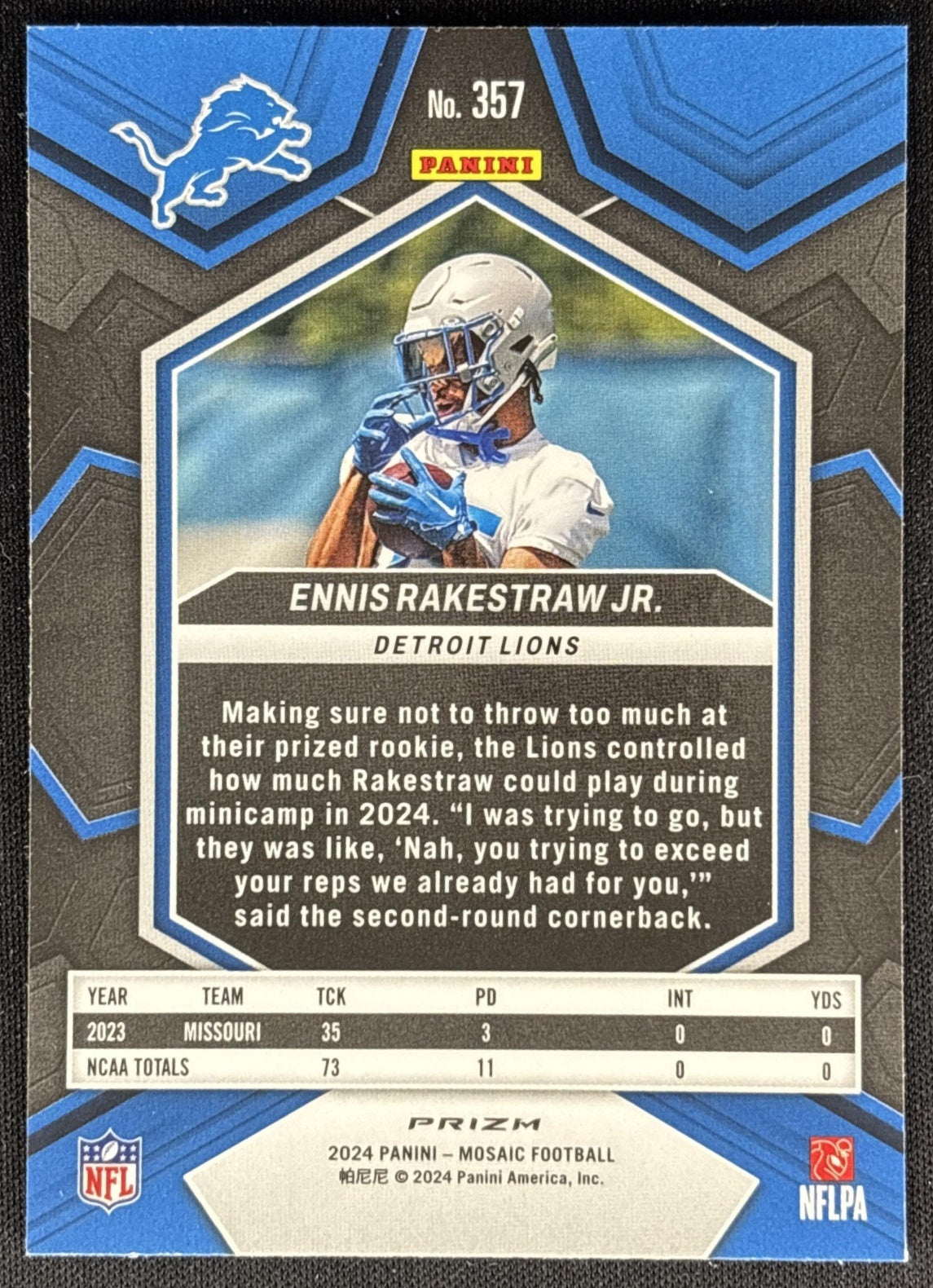 Ennis Rakestraw Jr. 2024 Panini Mosaic Green Prizm Lions Sports Trading Cards