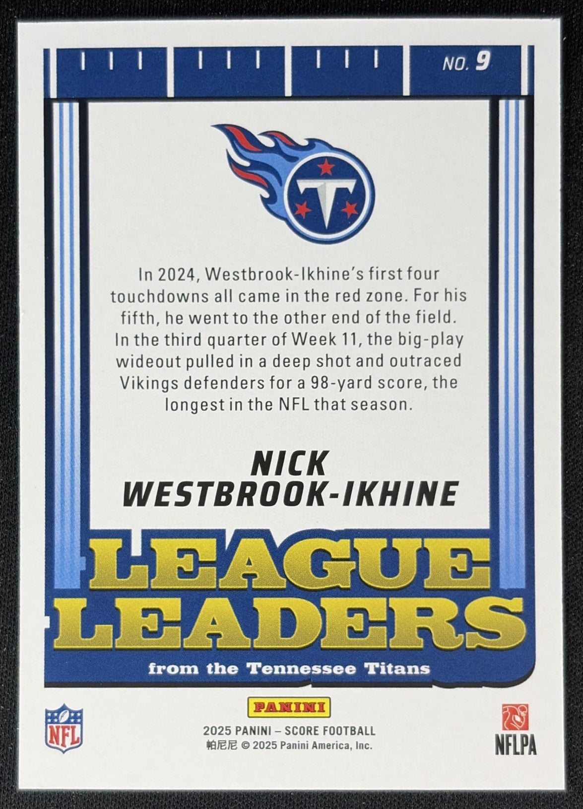 Nick Westbrook-Ikhine 2025 Panini Score League Leaders Titans Back