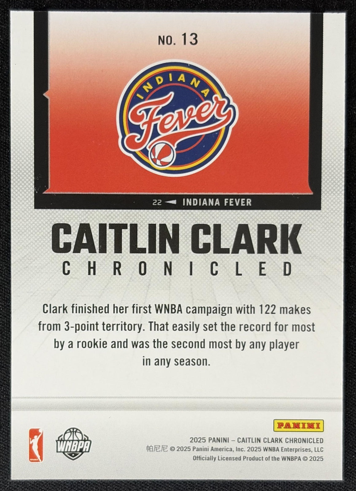 Caitlin Clark 2025 Panini Chronicled WNBA Red Holo Fever 13
