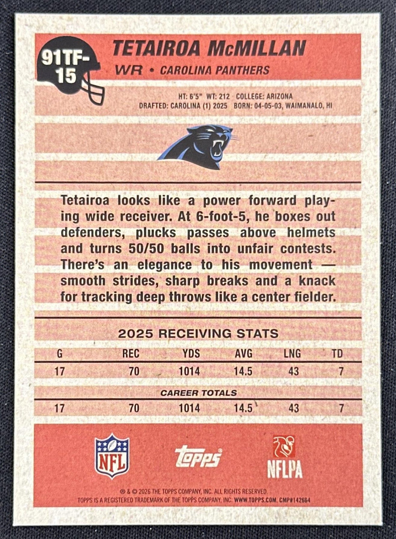 Tetairoa McMillan 2026 Topps Flagship 1991 Panthers
