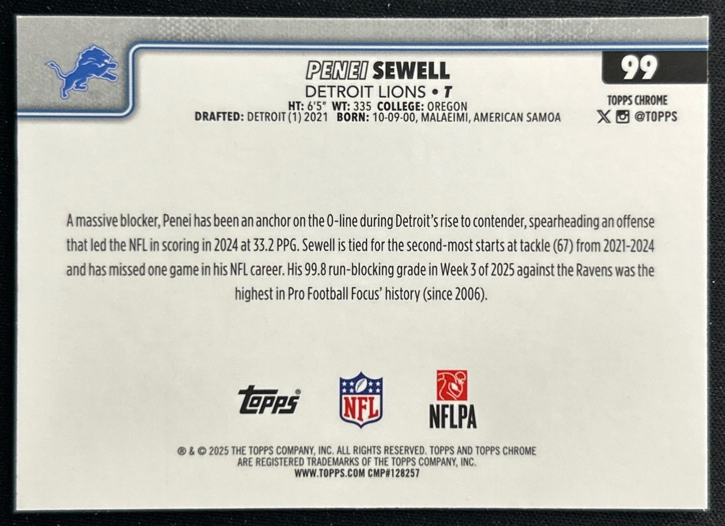 Penei Sewell 2025 Topps Chrome Lions Sports Trading Cards