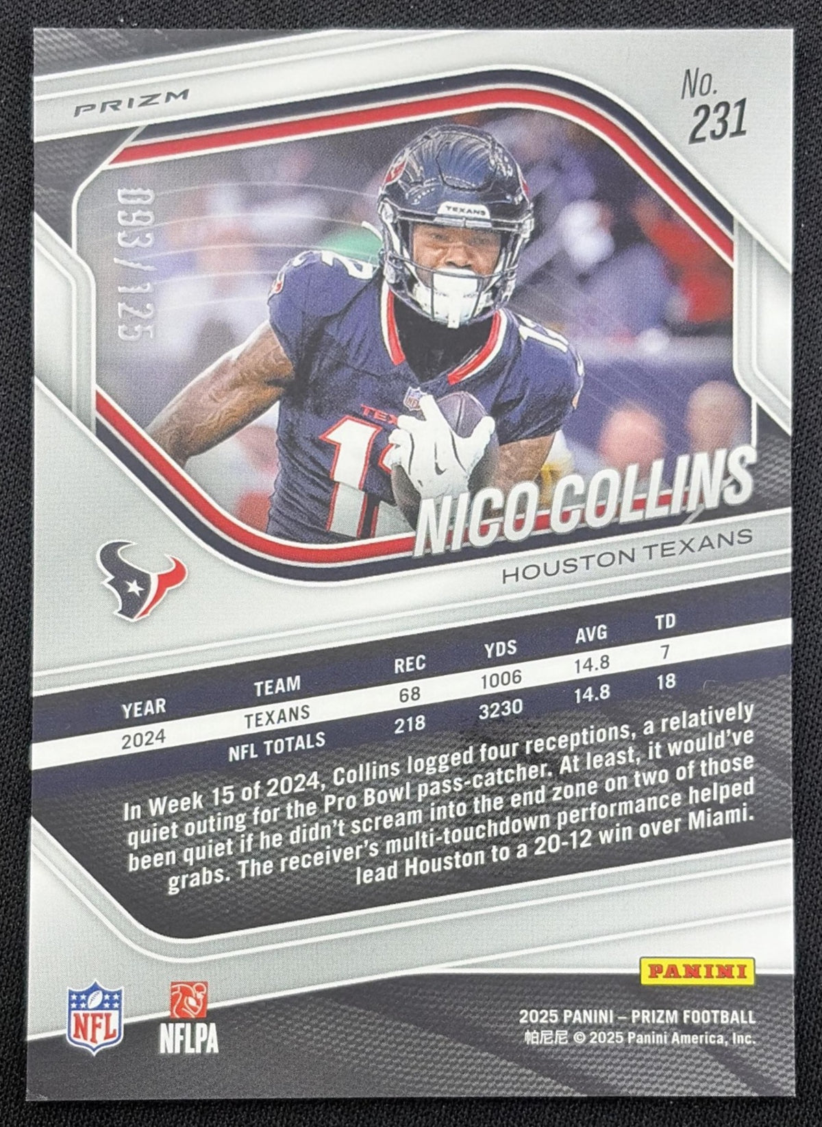 Nico Collins 2025 Panini Prizm Purple /125 Texans