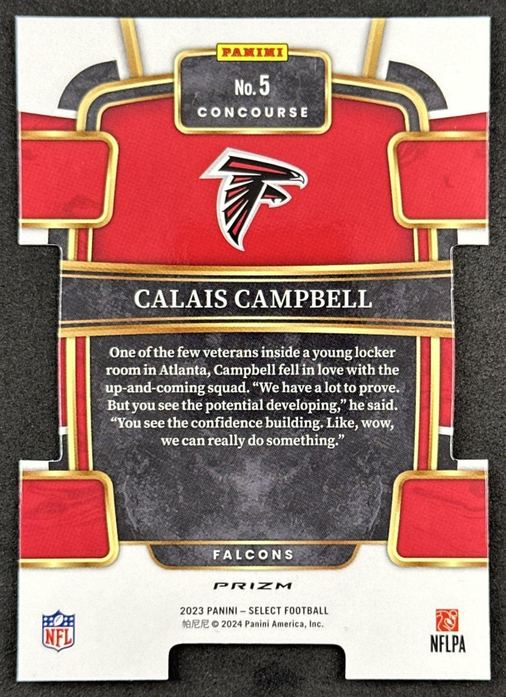 Calais Campbell 2023 Panini Select Green and Black Die Cut Falcons Back