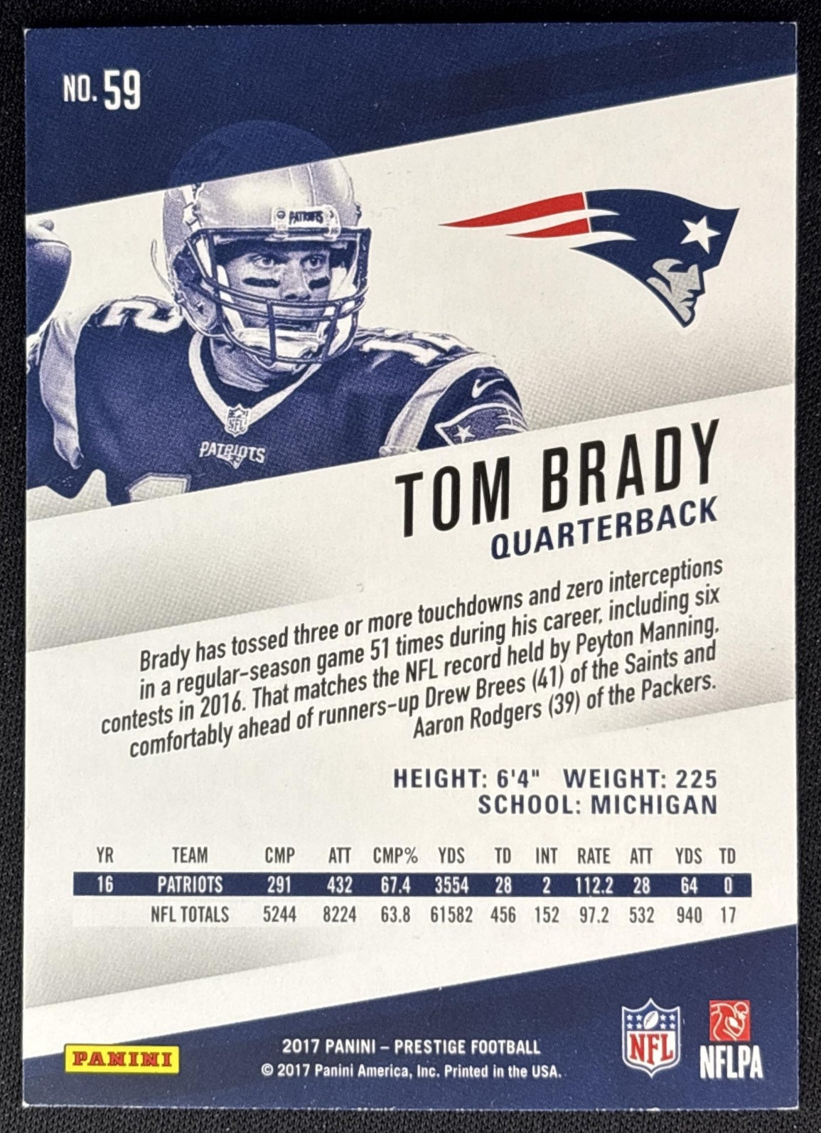 Tom Brady 2017 Panini Prestige Patriots Sports Trading Cards