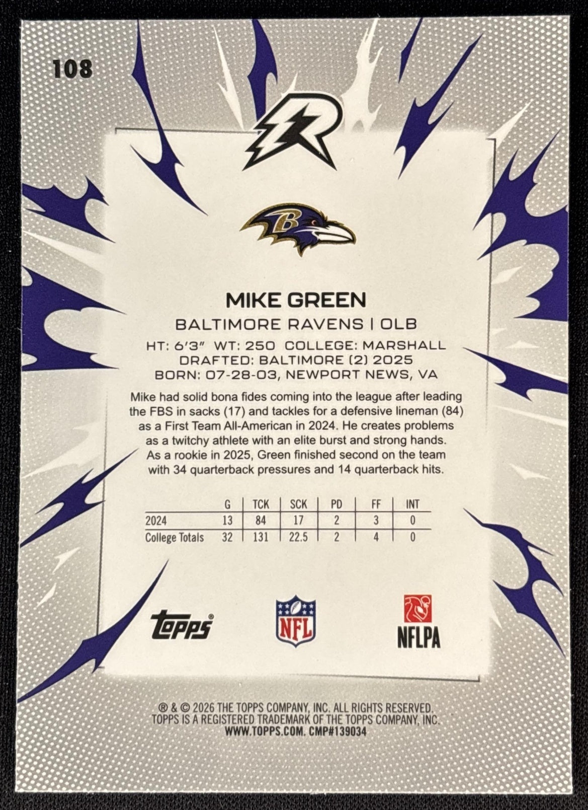 Mike Green 2025 Topps Resurgence Ravens Sports Trading Cards