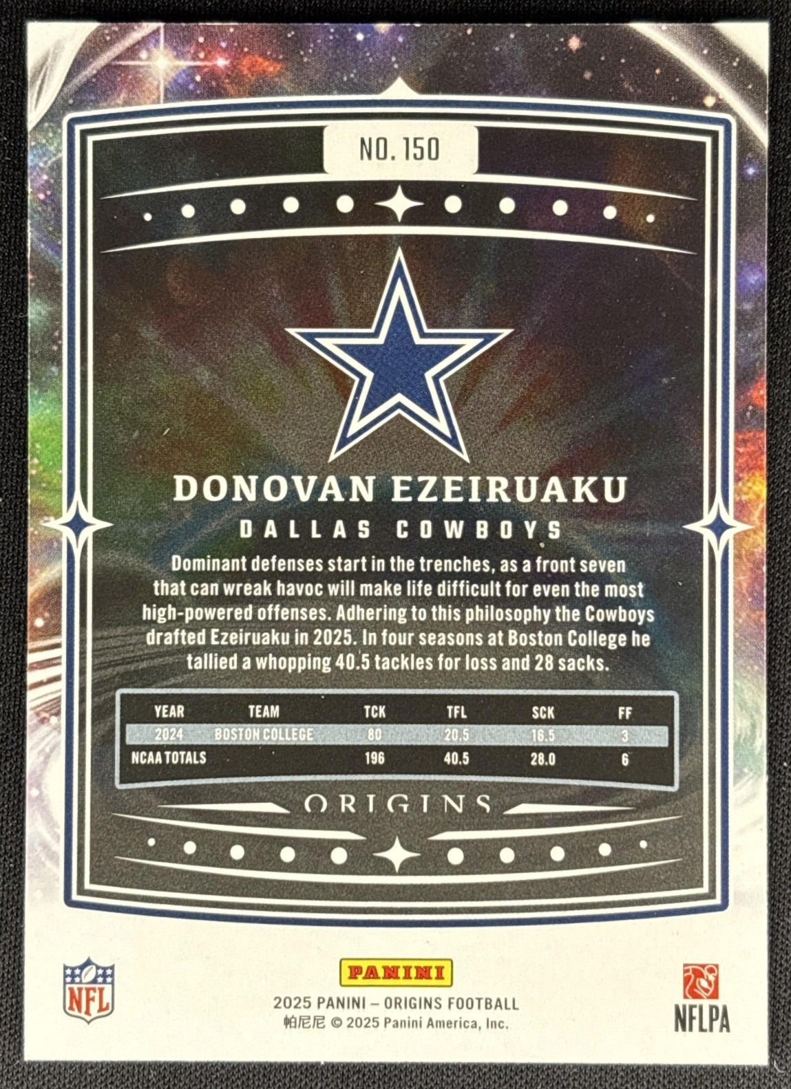 Donovan Ezeiruaku 2025 Panini Origins Rookie Holo Blue /199 Cowboys Sports Trading Cards
