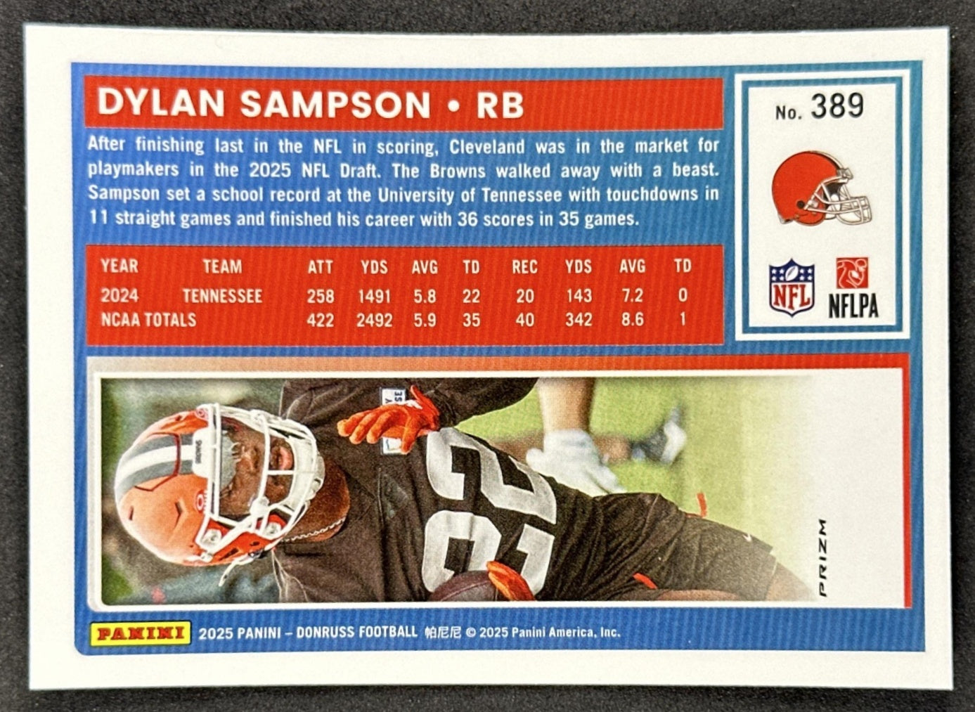 Dylan Sampson 2025 Panini Donruss Optic Rated Rookie Preview Pink Browns back