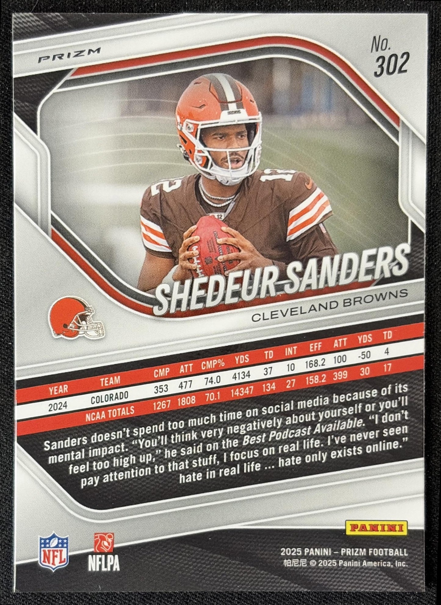 Shedeur Sanders 2025 Panini Prizm Silver Browns - back