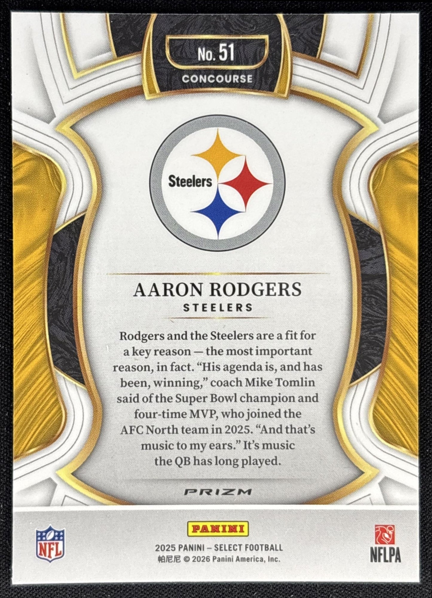 Aaron Rodgers 2025 Panini Select Concourse Silver Prizm Steelers back