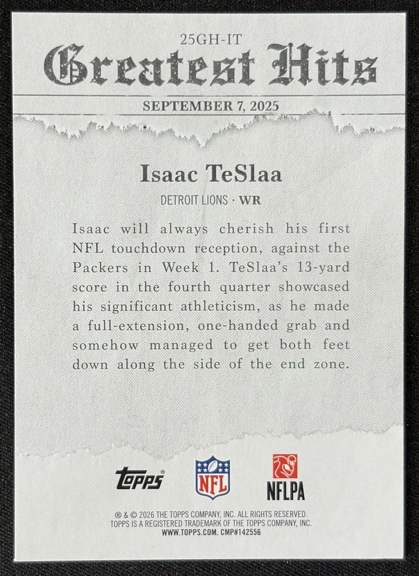 Isaac TeSlaa 2026 Topps 2025 Greatest Hits Lions back