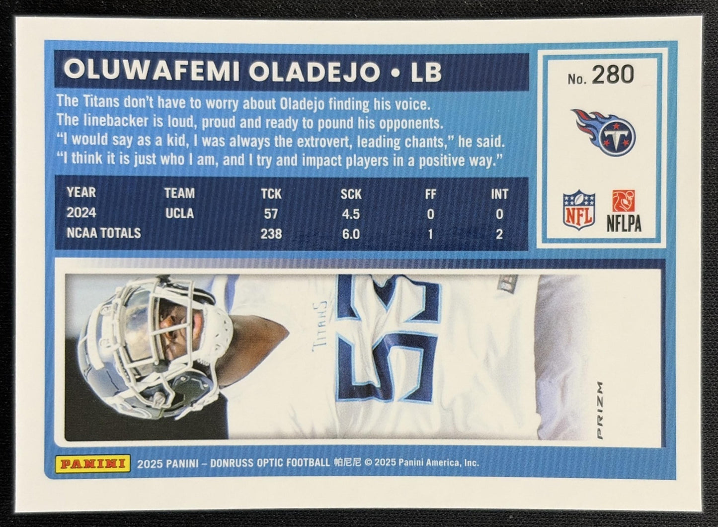 Oluwafemi Oladejo 2025 Panini Donruss Optic Rated Rookie Stars Prizm Titans Football