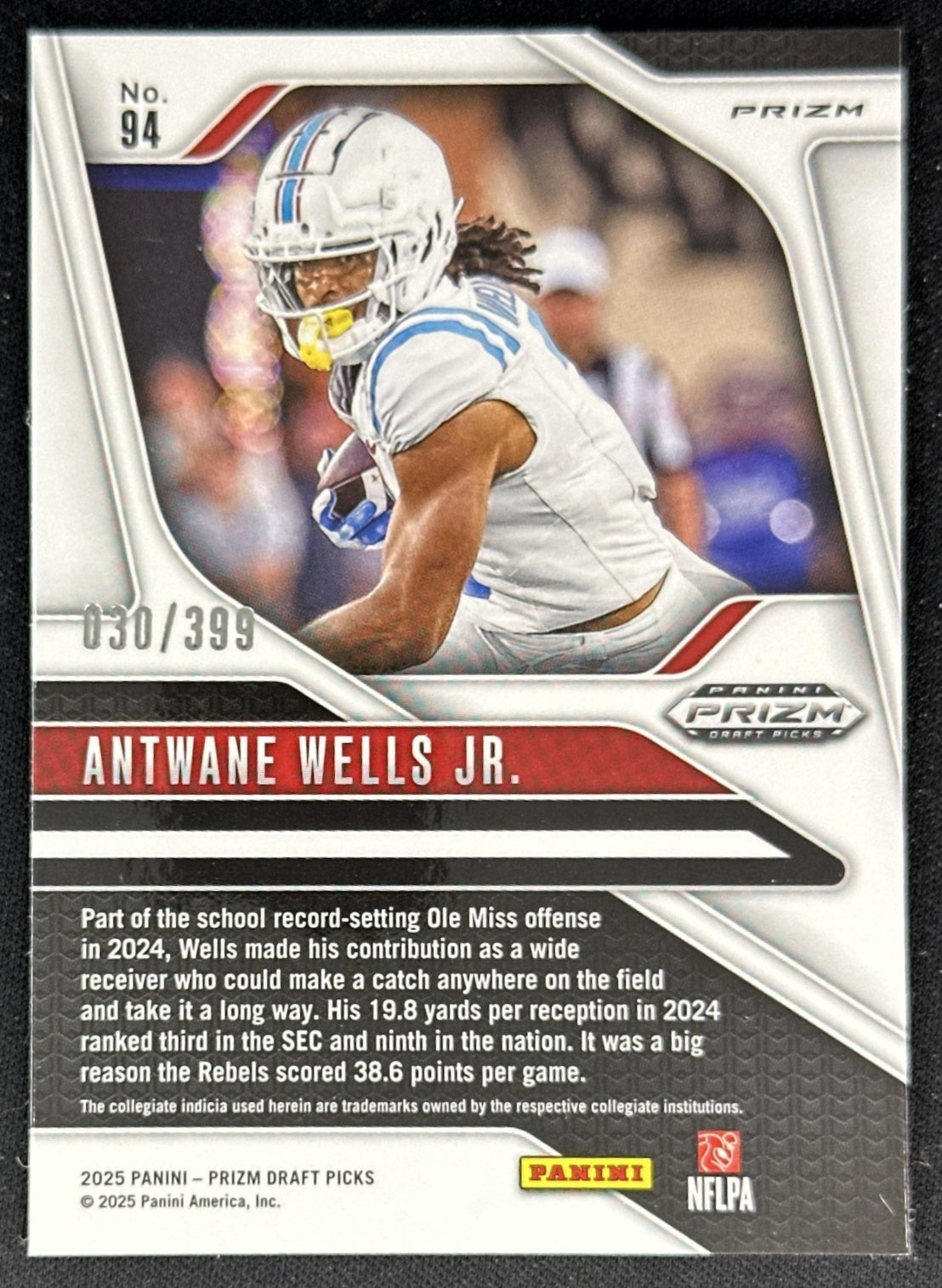 Antwane Wells Jr. 2025 Panini Prizm Draft Picks Red /399 Rebels back