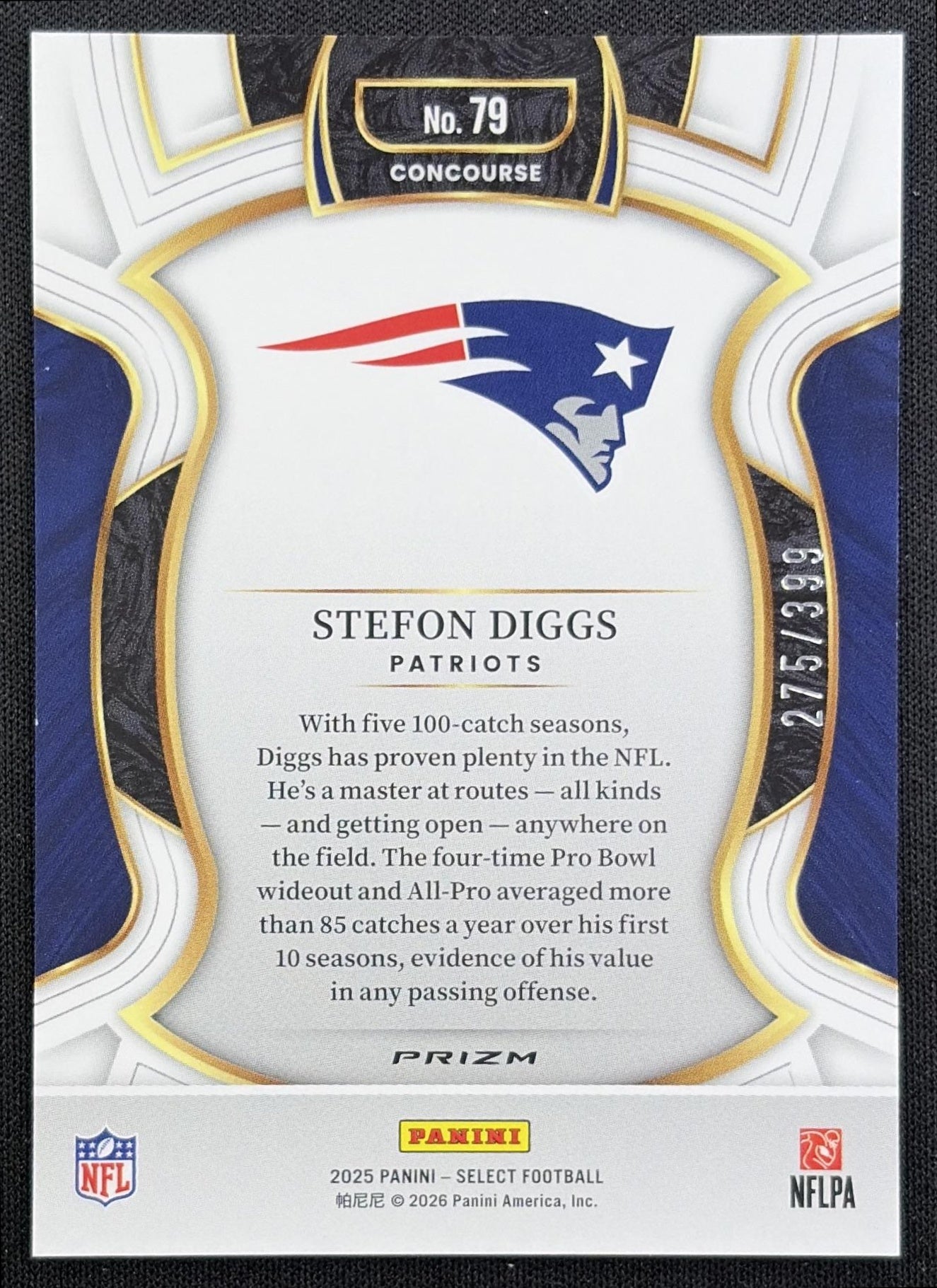 Stefon Diggs 2025 Panini Select Concourse Tri-Color Prizm /399 Patriots