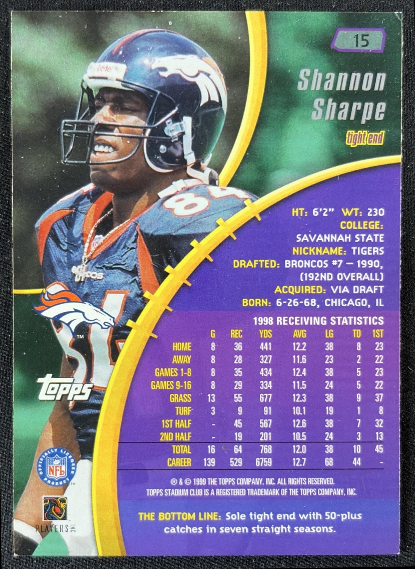 Shannon Sharpe 1999 Topps Stadium Club Broncos